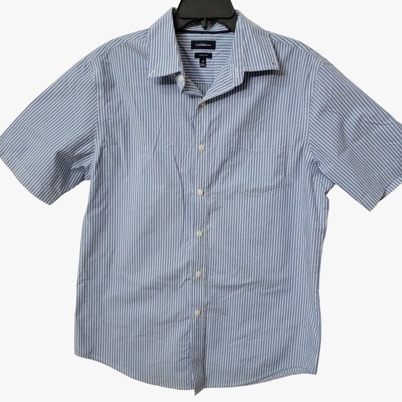 Croft & Barrow Mens M Short Sleeve Dress Shirt Easy Care Blue & White Striped - Picture 1 of 10